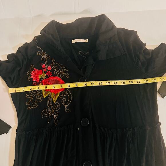 Caite Floral Embroidered Button Front Long Sleeve Dress Size S Small Black Multi - Picture 4 of 7